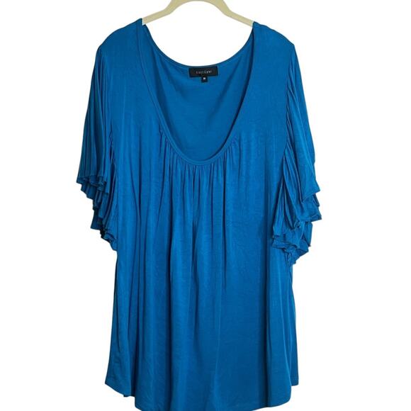 Karen Kane Womens Top 3X Teal Ruffle Flutter Sleeve Scoop Neck Rayon Spandex USA - Picture 2 of 8